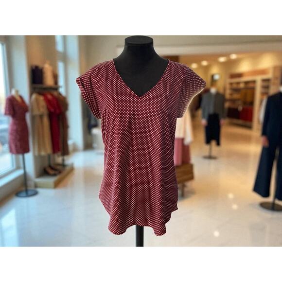 Womens express blouse work wear burgundy polka dot blouse - Picture 1 of 4